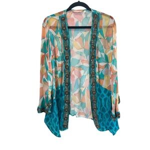 Soft Surroundings Colorful Sheer Beaded Floral Kimono Cardigan Size Large